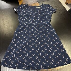 LOFT Navy Blue Purple Floral Short‎ Sleeve Sheath Dress Pockets Womens Size 10